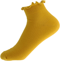 ATHX 2 Pairs Women's Ankle Socks Ruffle Turn-Cuff Lolita Ruffle Turn-Cuff Double Needle Combed Cotton Socks One Size Yellow