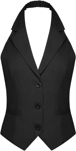 MINTLIMIT Womens Halter Neck Vest Notch Lapel Button Front Waistcoat Vintage Dressy Crop Tuxedo Suit Vests with Pockets Medium Black