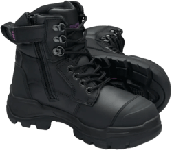 Blundstone Rotoflex Black Water Resistant Platinum Leather 150mm Zip Sided Steel Cap Women's Safety Boot (9961) (Pre Order)