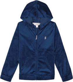Juicy Couture Girls' Long Sleeve Plush Velour Full Zip Hoodie Sweatshirt with Front Pockets Poseidon 7