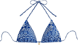 SOLY HUX Women's Triangle Bikini Tops Halter String Bathing Suit Tops Sexy Swimsuit Top X-Small Blue and White