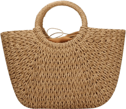 YYW Straw Bag for Women Large Woven Bag Round Handle Ring Tote Retro Purse Hobo Summer Beach Rattan bag (Coyote brown) : Clothing, Shoes & Jewelry
