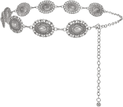 XZQTIVE Women Boho Chain Belts For Dresses Jeans Western Cowgirl Waist Links Belt Adjustable Metal Concho Belt Matte Silver Fit Waist upto 36inches