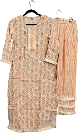 Dark Peach and white Kurta & Pant Set