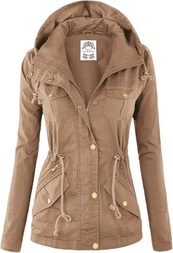 Made By Johnny Women's Casual Military Anorak Jacket Safari Utility - Lightweight Detachable Hoodie Large Wjc643_khaki