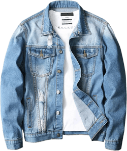 LONGBIDA Men's Jean Jacket Ripped Distressed Denim Trucker Coat with Holes