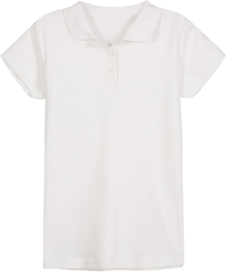 IZOD Girls' School Uniform Adaptive Short Sleeve Polo Shirt, Velcro Closure & Faux Buttons, Comfortable Interlock Fabric 12-14 Plus White