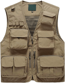 Pishon Men's Outdoor Work Safari Fishing Vest Quick Dry Casual Lightweight Travel Photo Cargo Vest with Multi Pockets, Khaki, XX-Large