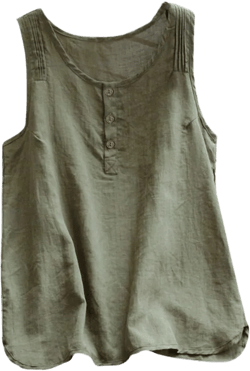 Womens Linen Tank Tops Summer 2024 Round Neck Sleeveless Shirts Button up Pullover Tunic Blouse Tops Casual Outfits Small Army Green