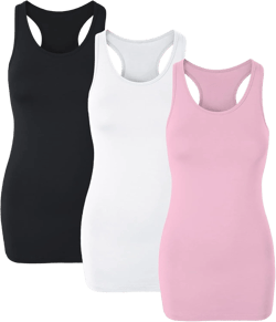 H HIAMIGOS Racerback Long Tank Tops for Women Stretchy Cotton Sleeveless Undershirts Gym Workout Sports Shirts 3 Packs XX-Large Black+white+pink (Racerback)