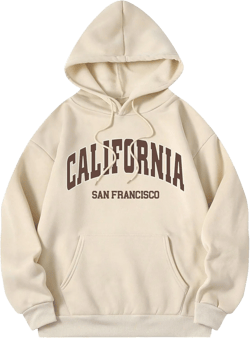 SHENHE Women's Casual Letter Print Oversized Long Sleeve Hooded Sweatshirt Pullover Hoodie Tops Medium Ca Apricot