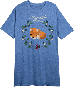 Minecraft Fox Crew Neck Short Sleeve Blue Heather Women's Night Shirt Small Blue
