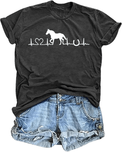 VVNTY Horse Lover Shirt Women: Horse Heart T Shirt Funny Horses T-Shirt Casual Animal Graphic Tees XX-Large Grey
