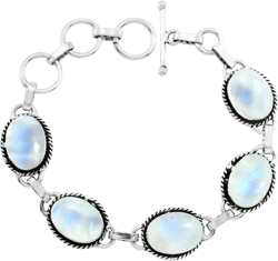 Oval Shape Natural & Synthetic Gemstones 925 Silver Plated Handmade Link Bracelets for Women - Birthstone Vintage Style Bohemian Adjustable Bracelet - Gifts for Wedding Anniversary Christmas Moonstone