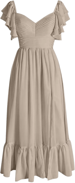 Taupe Bridesmaid Dresses for Women Flutter Sleeves A-Line ChiffonWedding Guest Dress for Juniors Formal with Slit Size 6