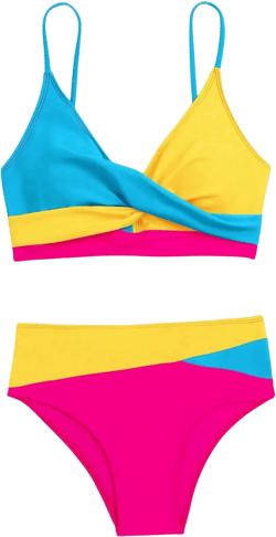 Milumia Women's 2 Piece Swimsuits Color Block Wrap High Waist Bikini Sets Swimwear Medium Yellow Blue Pink