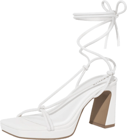 ALICEPUB Platform Heels Chunky Block Heel 3 Inch Lace Up Strappy Heels For Women Sexy, Square Open Toe High Heeled Sandals For Women, White Shoes For Women Dressy Wedding Heels Prom Shoes, Size 6.5