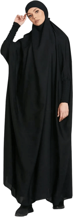 khalat Women's Solid Abaya Muslim Dress One-Piece Full Length Prayer Robe Overall Hijab Thobe Hooded Abaya Dress Black