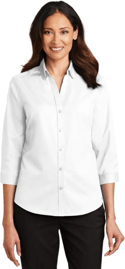 Port Authority Women's 3/4-Sleeve SuperPro Twill Button-Down Shirt Small White