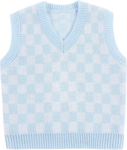 Mebius Girl's Cute Preppy Sweater Vest Sleeveless V Neck Knit Casual School Plaid Checkered Strawberry Cropped Top