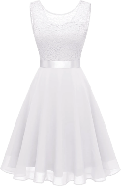 BeryLove Women Short Prom Dress Lace Wedding Guest Cocktail Party Bridesmaid Formal Dresses Small Short-white