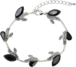 Faship Gorgeous Rhinestone Floral Crystal Necklace Earrings Set Black / Matching Bracelet