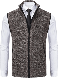 Tokouk Men'S Knitted Zip Warm Vest,Winter Fleece-Lined Sleeveless Cardigan Sweater Leisure Thickened Vest. XX-Large Brown