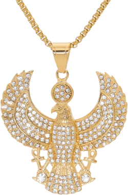 Punk Rock Stainless Steel Egyptian Eagle Tag Pendant Bling Crystal Necklace,22inches Link Chain Gold/Crystal/Eagle