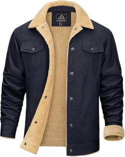KEFITEVD Men's Winter Fleece Jacket Sherpa Lined Cargo Jackets Casual Trucker Coat Work Winter Thick Warm Coat Small Navy