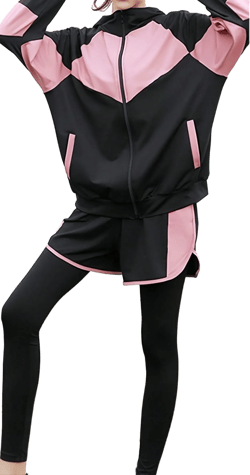 5pcs Women Sports Suit: Yoga Bra + Zipper Hoodie Loose Sweatshirt With Pockets + Breathable Short Sleeve Tee + Workout Leggings + Pockets Shorts, Minimalist Design