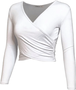 Women's Crop Top Cross Wrap Long/Short Sleeve Deep V Neck Slim Fit Large White_2330