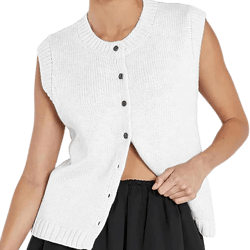 Women Y2K Knit Vest Vintage Casual Sleeveless Button Down Knitted Basic Tank Tops Sweater Top Blouse Streetwear Pear White Medium