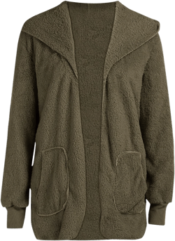 Sherpa Jacket Women Fuzzy Fleece Oversized Open Front Hooded Cardigan Soft Fluffy Sweaters with Pockets Winter Coats W06-army Green Large