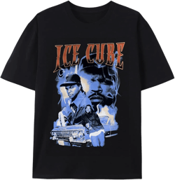Ice Cube Graphic T-Shirt - Three Pose Design with Vintage Car and Ethereal Stylization - Men's Black Tee Black X-Large