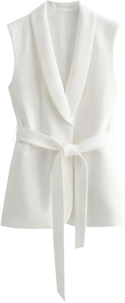 Generic 2024 Spring Product Women's Slim Fit Versatile Polo Collar Sleeveless Lace Up Vest Medium White