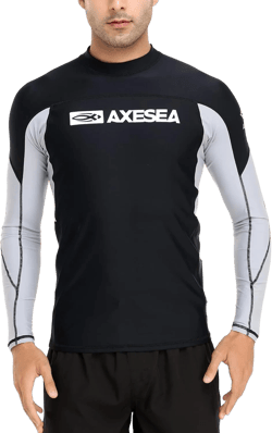 AXESEA Men Long Sleeve Rash Guard Quick-Dry UPF 50+ Lightweight Swimsuit Swim Shirt X-Large Splice Gray
