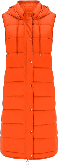Long Puffer Vest Women Plus Size Winter Warm Coat Sleeveless Puffer Jacket Zipper Hooded Outerwear with Pockets XX-Large Orange