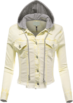 FashionMille Women Distress Crop Ripped Raw Cut Denim Jean Jacket Large Acid Yellow