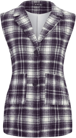 Women's Plaid Vest Coat Casual Button Front Sleeveless Blazer Jacket Outerwear with Pockets X-Large Multicolor
