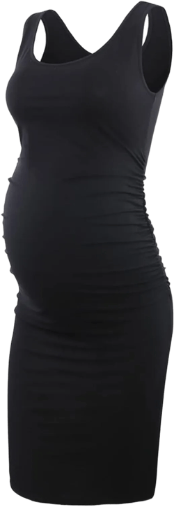 Liu & Qu Women's Maternity Sleeveless Tank Dresses Side Ruching Bodycon Dress for Daily Wearing or Baby Shower 2.black Small