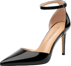Women's High Heel Pointed Toe Shallow Mouth Single Shoes,Elegant and Charming Ankle Strap Wrap Heel Pumps,Party,Wedding,Dating,Banquet Dress Shoes 8 Black Patent