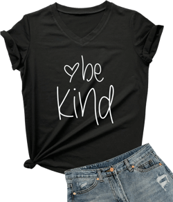 DANVOUY Womens T Shirt Casual Cotton Short Sleeve V-Neck Graphic T-Shirt Tops Tees Medium Black