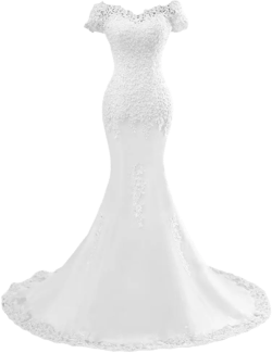 XYAYE Women's Lace Mermaid Wedding Dresses for Bride Sequins Bridal Dresses Off The Shoulder Bridal Gowns with Sweep Train 12 White