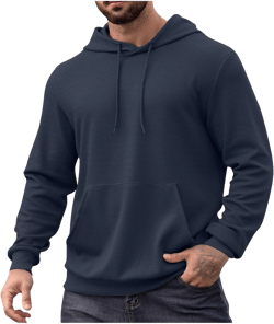 Mens Hooded Sweatshirts Pullover Causal Stylish Solid Long Sleeve Drawstring Gym Hooded Shirt Outdoor Fashion Top Tee #F06-navy Large