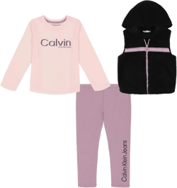 Calvin Klein Girls 3 Piece Faux Fur Vest Set 3T Black / Nirvana