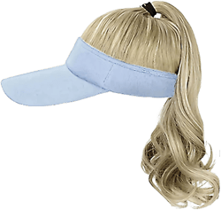 TPALPKT Baseball Cap Wig with Curly Synthetic Hair Extensions Ponytail Cap Wig Sun Hat with Hair Hat Wig for Golf Women One Size Blue&yellow
