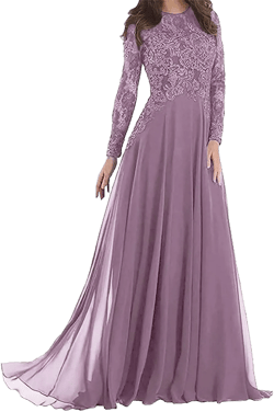 Lace Appliques Mother of The Bride Dresses Long Sleeves Formal Evening Gowns Elegant Chiffon Wedding Guest Dresses Mauve 24 Plus