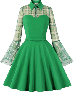 Women's Vintage Polka Dot 1950s Audrey Retro Rockabilly Prom Dress 50's 60's A-Line Cocktail Party Swing Dress XX-Large Green-plaid