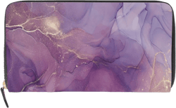Mix Acrylic Paint Purple Pink Marble Texture with Gold Powder Leather Long Wallet Organizer with Zipper Purse Clutch Bag for Women Men Key Card Coin Passport Checkbook 8 x 4 inch 4"(L) x 8"(W) Multi 5