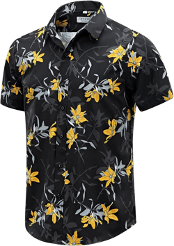 Men's Hawaiian Shirts Short Sleeve Button Down Floral T-Shirt Casual Summer Beach Shirts XX-Large Black Yellow Flower